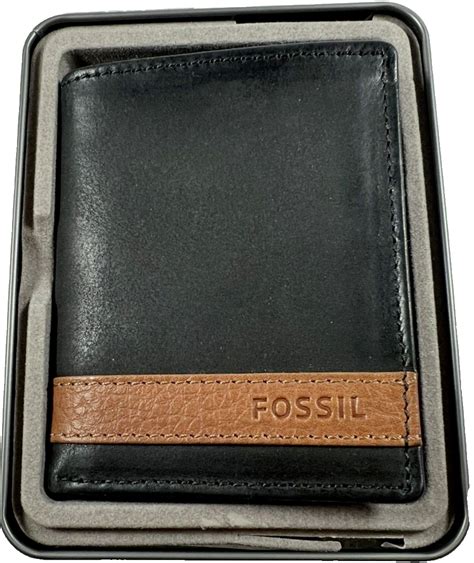 New Fossil Quinn Black And Brown Leather Trifold Mens Wallet Ebay