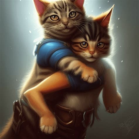 Funny Cat Hugs Dog In Magical Fantasy Painting · Creative Fabrica