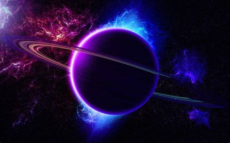 Download Wallpapers Planet Space Saturn Galaxy Neon For Desktop
