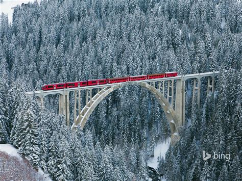 Train Crossing The Snowy Forest Bing Wallpaper Preview
