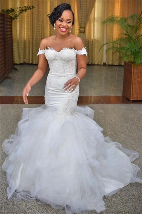 Ne298 African Mermaid Wedding Dresses 2022 Off The Shoulder Applique
