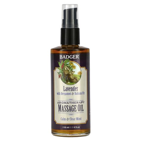 Badger Company Aromatherapy Massage Oil Lavender With Bergamot And Balsam Fir 4 Fl Oz 118 Ml