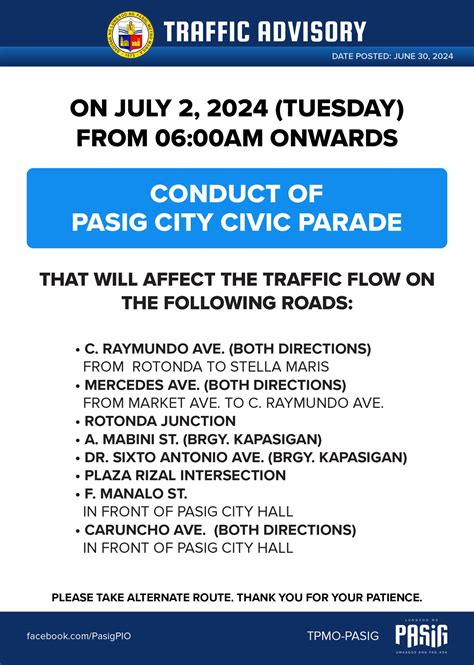 TRAFFIC ADVISORY... - Pasig City Public Information Office