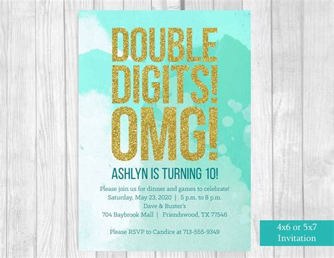 Custom Printable 4x6 Or 5x7 Double Digits Omg Girls 10th Etsy 10th Birthday Invitation