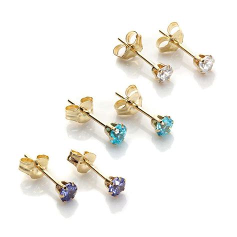 9ct Gold 3mm Crystal Stud Earrings Set Uk