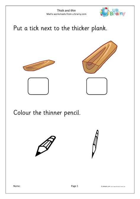 Thicker And Thinner 1 Shape And Measures Maths Worksheets For Later