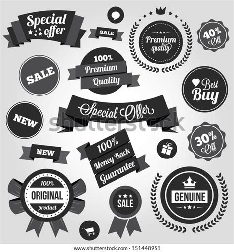 Black And White Vector Stickers Labels And Badges Set