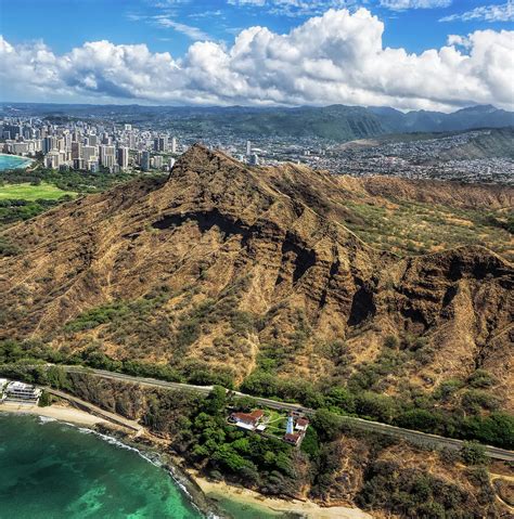Aerial View Of Diamond Head Crater And Lighthouse Photograph By Martin