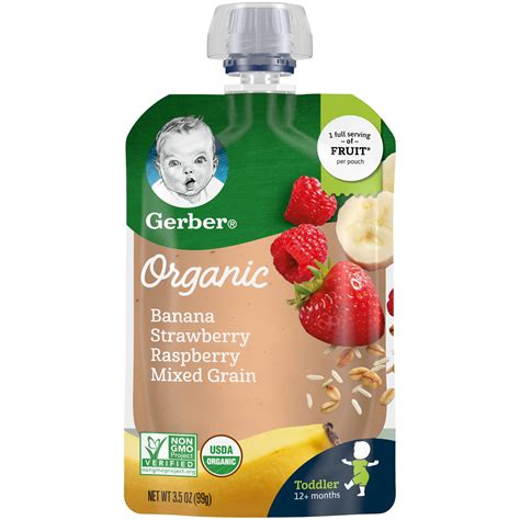 Gerber Organic Banana Strawberry Raspberry Mixed Grain Toddler Food 3