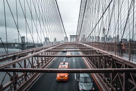 Brooklyn Bridge Traffic During Rainy Day Stock Photo Image Of