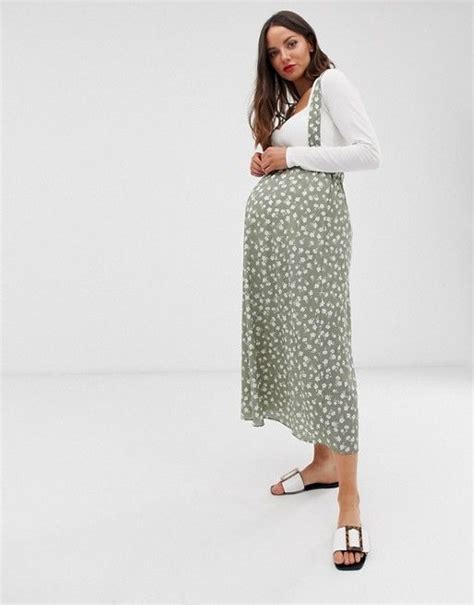 Asos Design Maternity Midi Pinafore Skirt In Floral Print Asos Pinafore Skirt Preggo