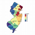 Statistics of NJ counties [43]. (a) Population of NJ counties, 2020 (b ...