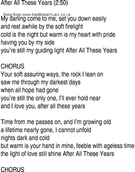 Irish Music Song And Ballad Lyrics For After All These Years