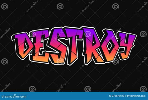 Destroy Word Trippy Psychedelic Graffiti Style Lettersvector Hand
