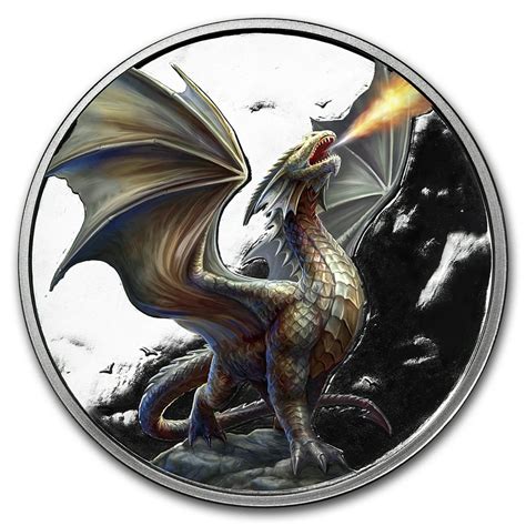5 Oz Silver Colorized Round Anne Stokes Dragons Noble Dragon