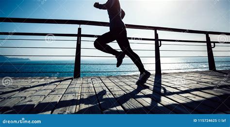 Jogger Morning Exercise On Seaside Boardwalk Stock Image Image Of