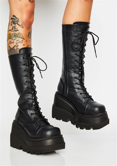 demonia knee high lace up platform boots dolls kill