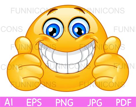 Clipart Cartoon Of Emoji Emoticon With A Big Smile Giving Two Etsy