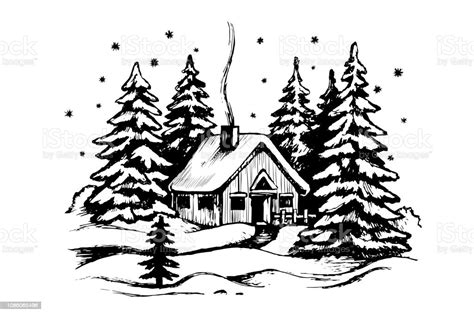 Wooden House In The Winter Forest Stock Illustration Download Image
