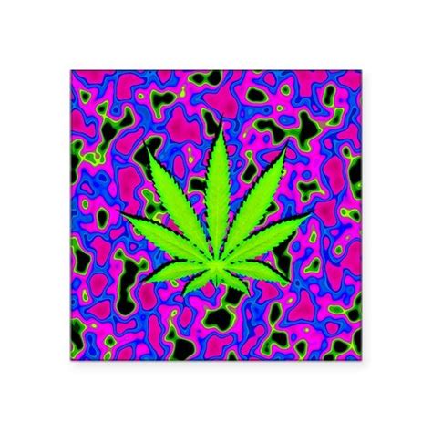 Psychedelic Pot Leaf Sticker Square Psychedelic Pot Leaf Sticker By