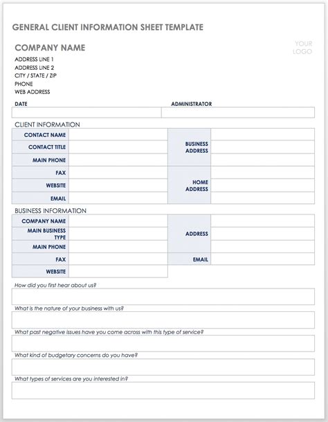 Client Information Form Template Free Download Free Printable Templates