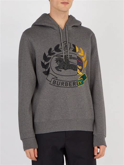 Burberry Synthetic Knight Embroidered Hooded Sweatshirt In Grey Gray