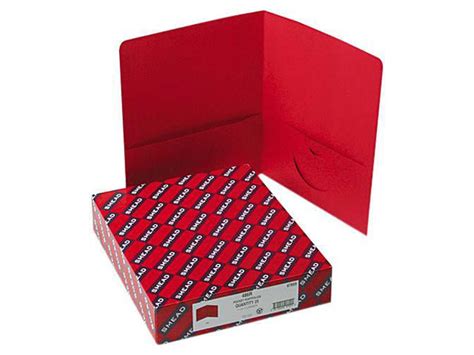 Smead 87859 Two Pocket Portfolio Embossed Leather Grain Paper Red 25