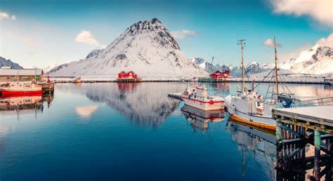 Panoramic Winter View Of Small Fishing Village Ramberg Lofoten