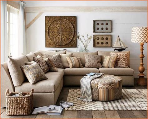 Modern Rustic Living Room With Stunning Wall Decor And Ottoman Table