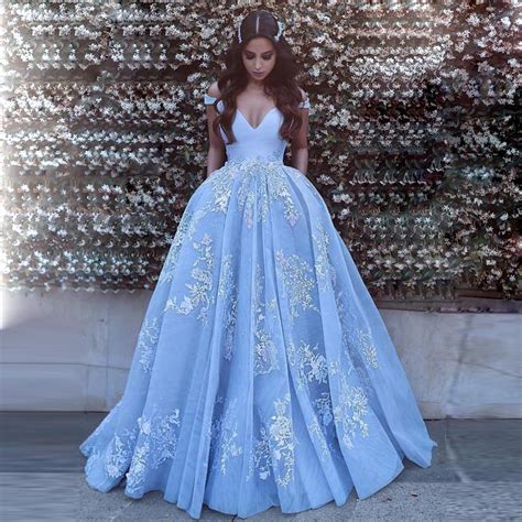 Gorgeous Light Blue Off The Shoulder Ball Gown Prom Dresswedding Dress