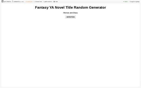 Fantasy Ya Novel Title Random Generator