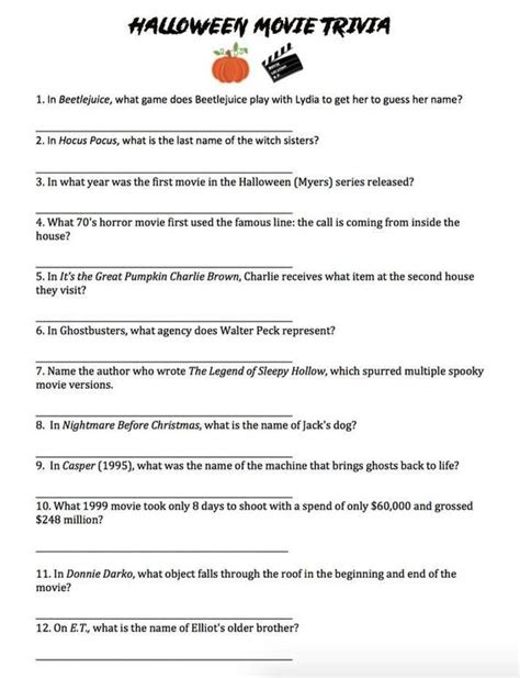 Free Printable Halloween Movie Trivia Questions And Answers