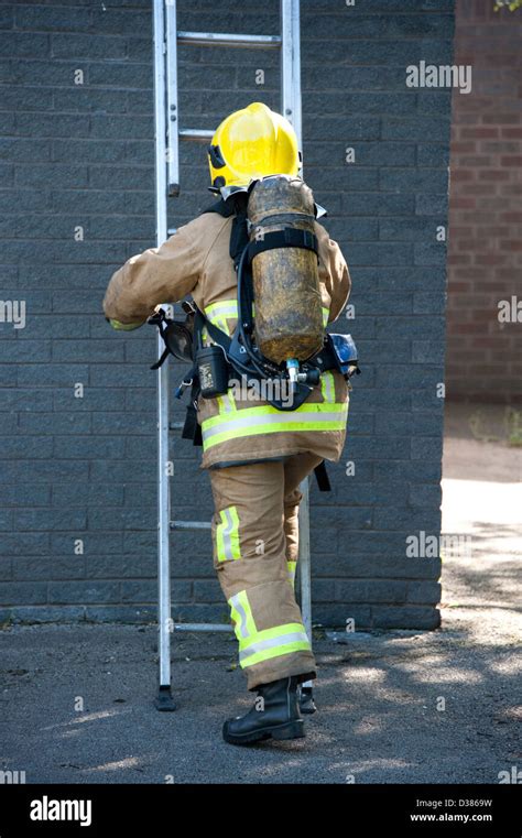 Firefighter Climbing Ladder In Ba Breathing Apparatus Fully Model