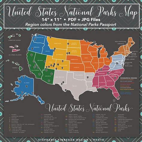 63 National Parks Map Printable Map Us National Parks Etsy National