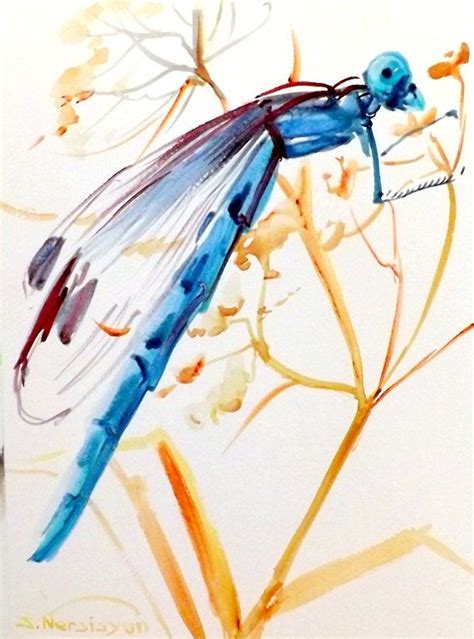 Blue Dragonfly Oporiginal Watercolor Painting 12 X 9 In Etsy Blue