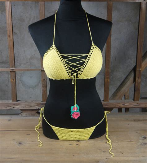 Sexy Crochet Applique Swimwear Beach Crochet Bikini Top Bottom Set