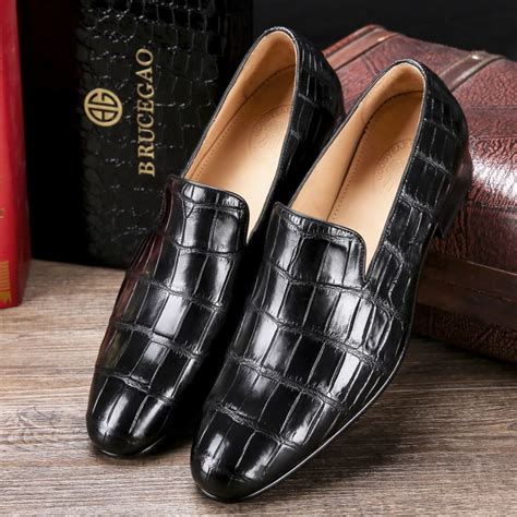 Handcrafted Mens Alligator Skin Slip On Loafers Classic Business Shoes