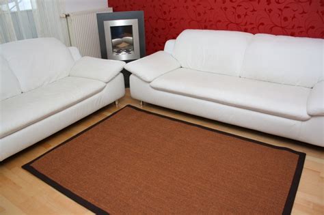 Carpeto sisal teppich braun 200 x 290 cm bordüre muster flachgewebe sisal kollektion. Sisal Teppich Manaus Braun mit Stoffbordüre #065