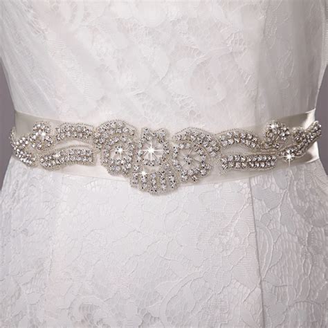 Inofinn T8 Bridal Sash Belt Crystal Rhinestones Ribbons Beads Wedding