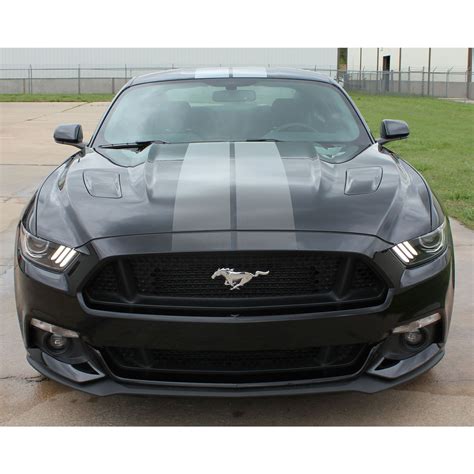 2015 2017 Ford Mustang Digital Faded Rally Stripes Silver Hood