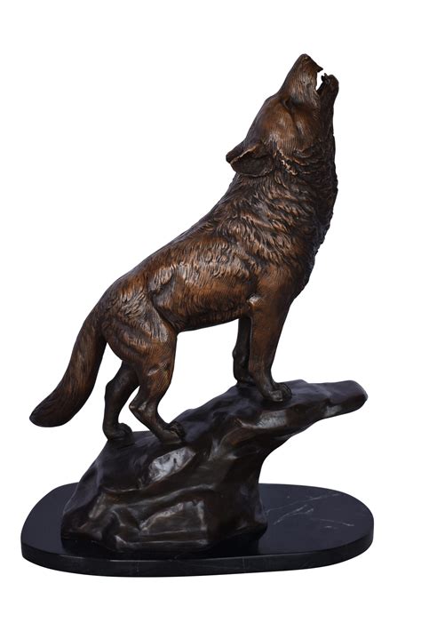 Howling Wolf At Edge Of A Cliff Bronze Statue Size 9l X 20w X 26h