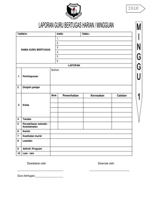 Borang Laporan Guru Bertugas Pdf