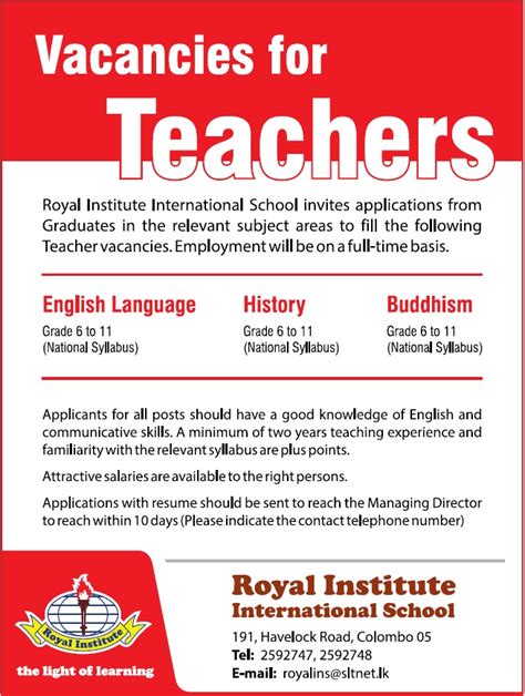 Vacancies For Teachers