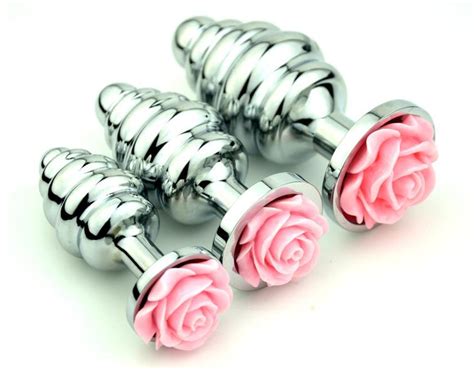 2018 Unisex 3 Size 3d Pink Rose Flower Screw Metal Anal Plug Butt Bead Booty Jewelry Adult Bdsm
