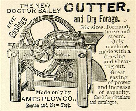 1896 Ad Ames Plow Doctor Bailey Ensilage Fodder Cutter Dry Forage Farm