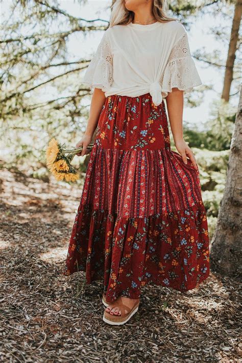 Im The One Skirt Red Modest Outfits Fashion Boho Fashion