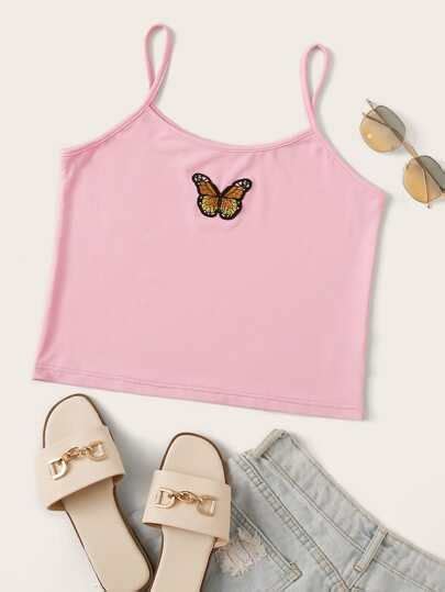Butterfly Embroidery Crop Cami Top Cami Tops Cami Crop Top Cropped Cami