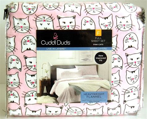Cuddl Duds Pink Cats Flannel Sheet Set Full Size Kitty New Cuddlduds