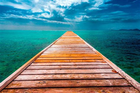 Empty Wooden Dock Over Tropical Blue Water Stock Image Image Of Empty