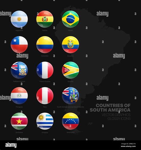 South America Countries Official National Flags Round 3d Glossy Icons